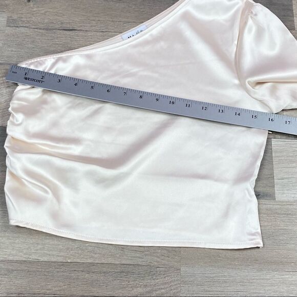 NA-KD Reborn Satin Shirred Side One Shoulder Crop Top Ivory XS 34 - Picture 14 of 16